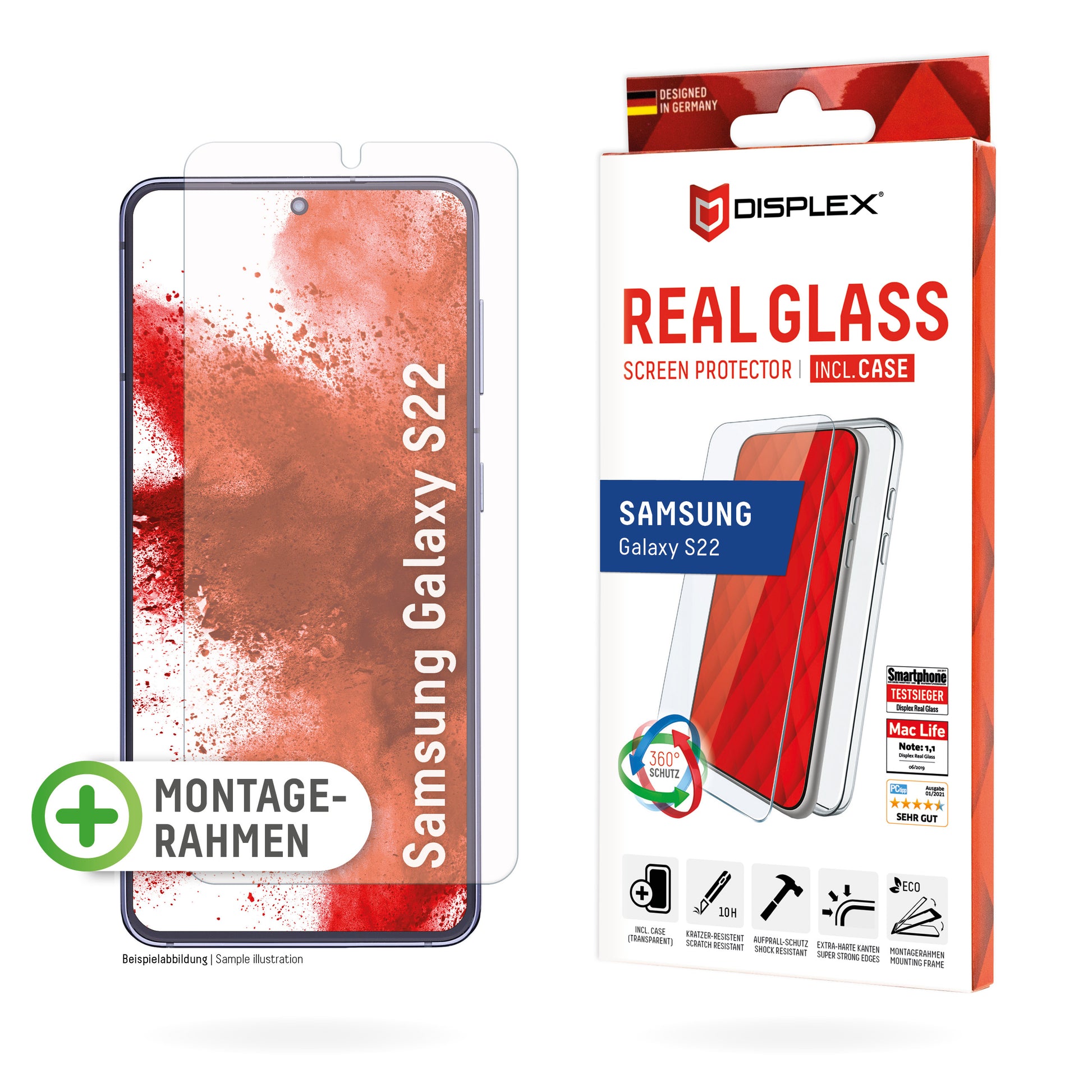 Displex Displayschutz (Panzerglas), 10H – für Galaxy S22 – mit Applikator