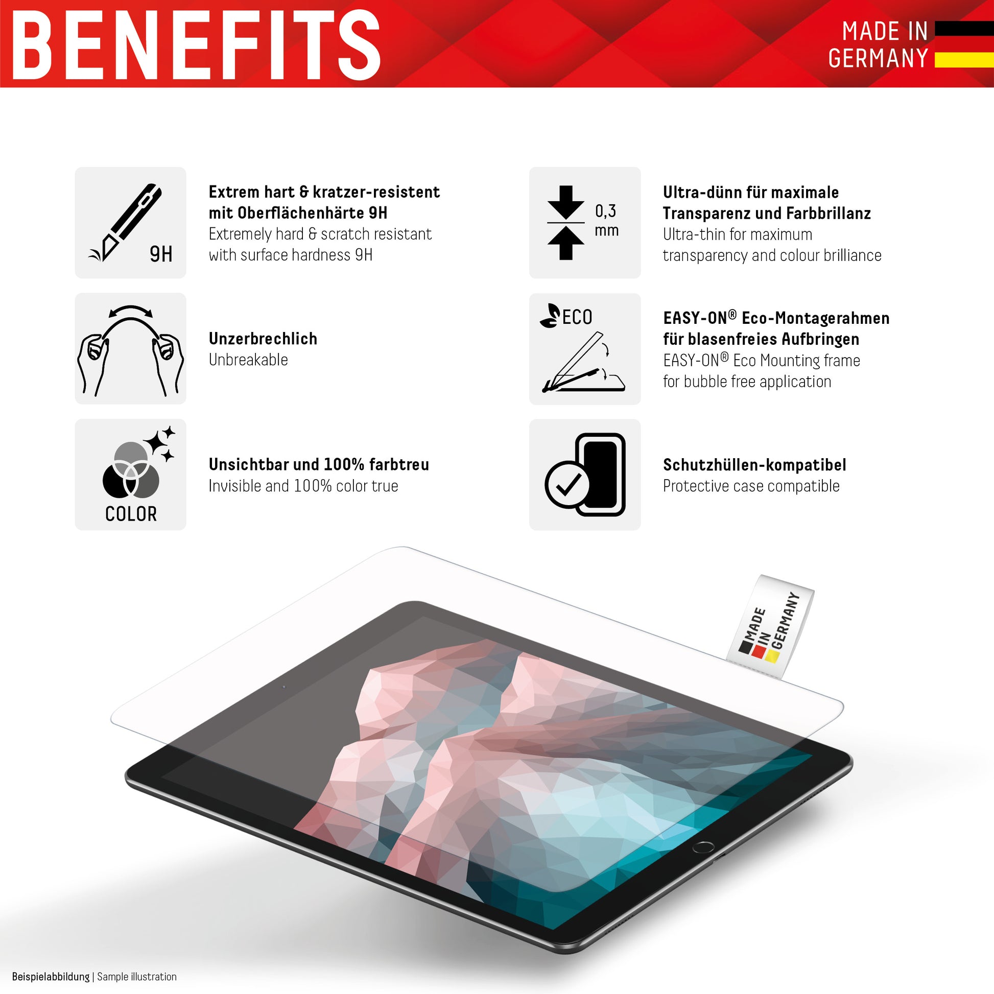 Displex Panzerglas für Lenovo Tab M10 HD 10,1" – 9H, Anti-Fingerprint