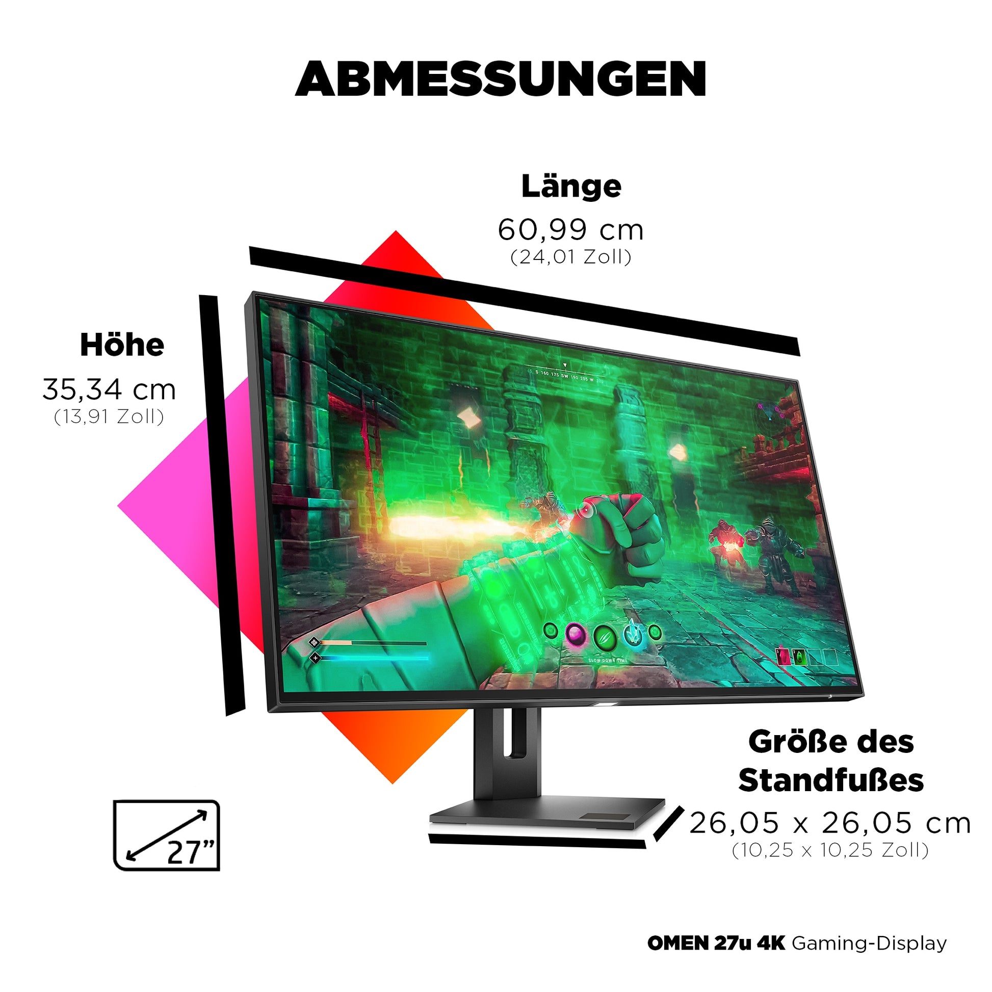 HP Omen 27U – Monitor, 27" 4K UHD (3840 × 2160), IPS, 144 Hz, HDR, Grau