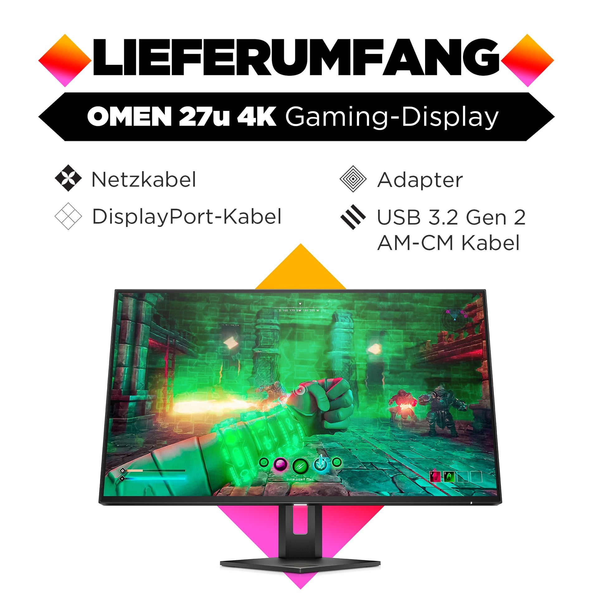 HP Omen 27U – Monitor, 27" 4K UHD (3840 × 2160), IPS, 144 Hz, HDR, Grau