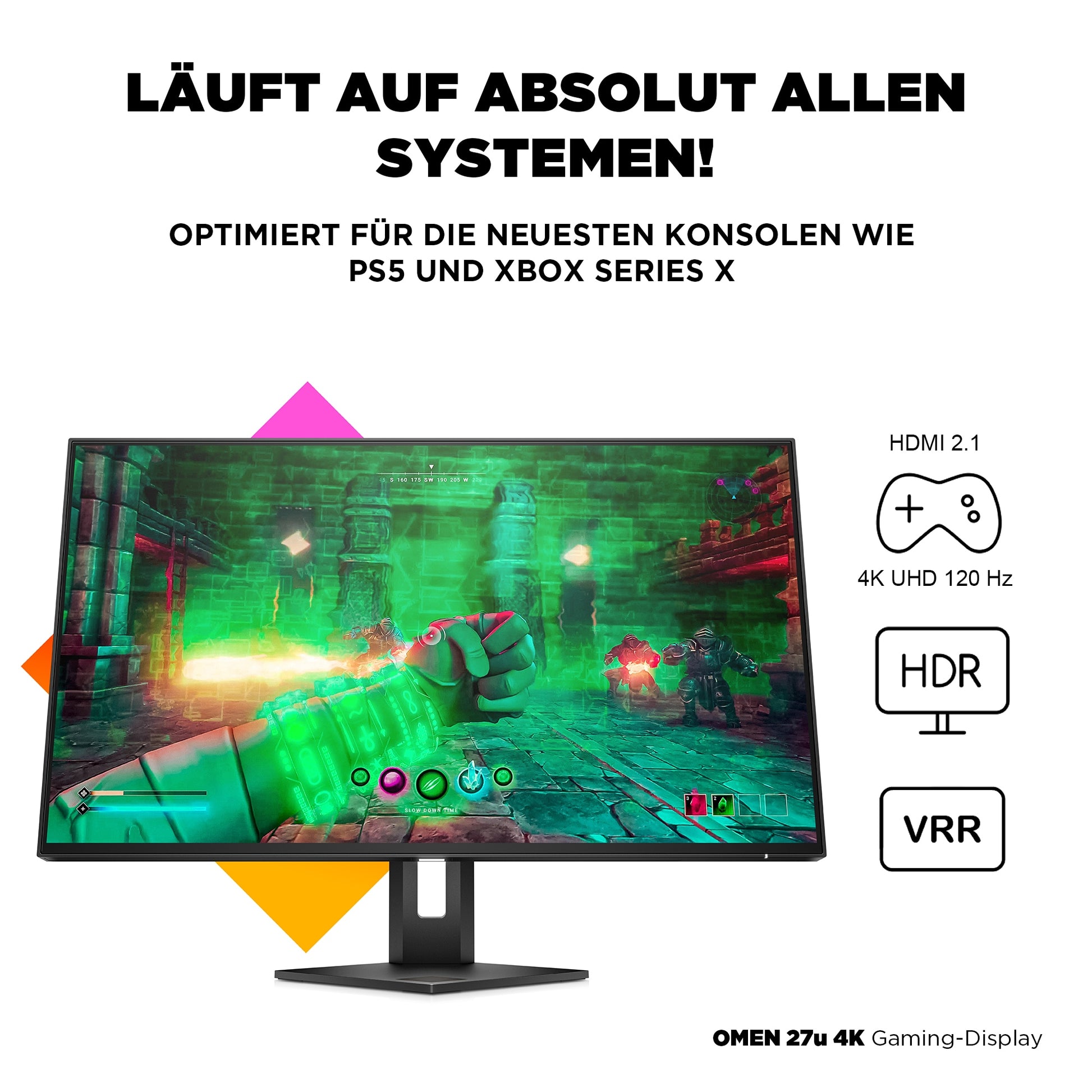 HP Omen 27U – Monitor, 27" 4K UHD (3840 × 2160), IPS, 144 Hz, HDR, Grau
