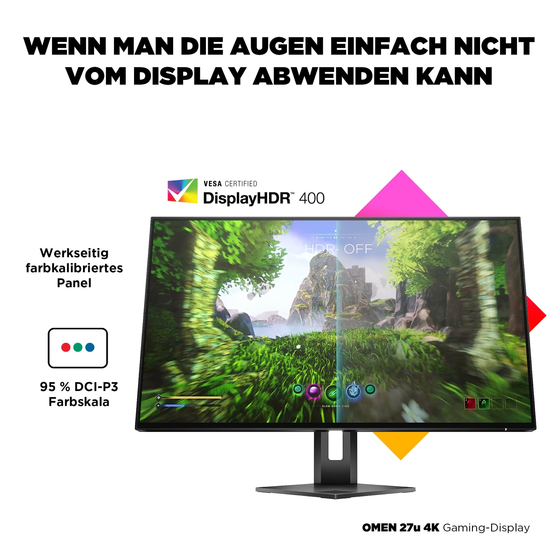 HP Omen 27U – Monitor, 27" 4K UHD (3840 × 2160), IPS, 144 Hz, HDR, Grau
