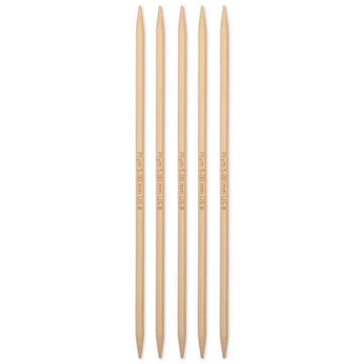 Prym 1530 Strumpfstricknadeln Natur – 5 mm, 20 cm, Bambus, 5 Stk.