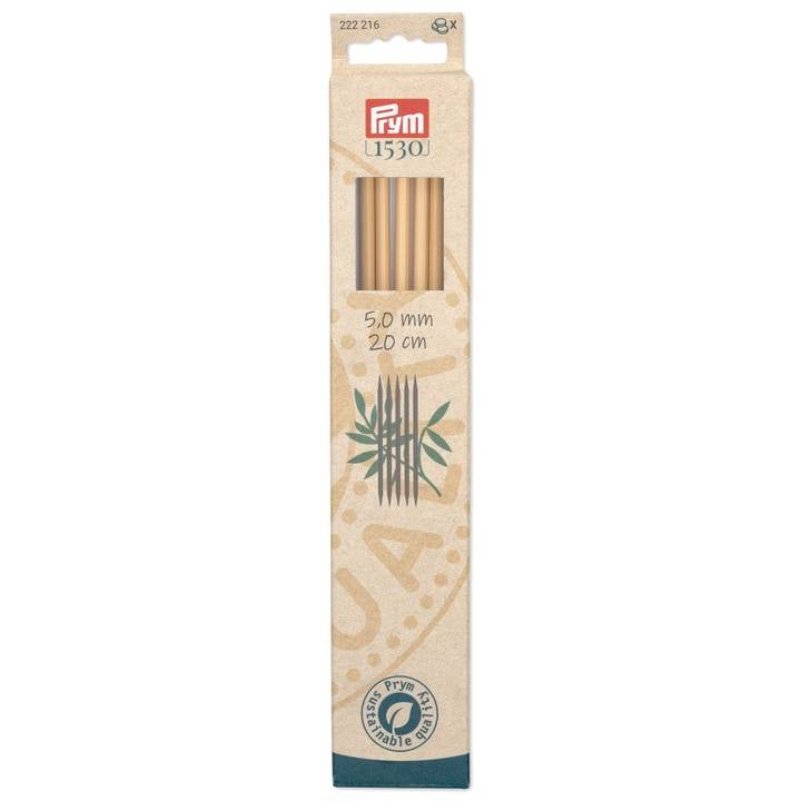 Prym 1530 Strumpfstricknadeln Natur – 5 mm, 20 cm, Bambus, 5 Stk.