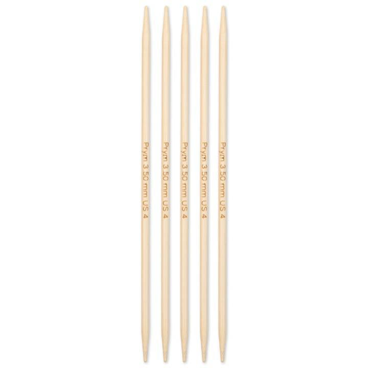 Prym 1530 Doppelspitz-Strumpfstricknadeln Natur – Ø 3,5 mm, 15 cm, Bambus, 5 Stk.