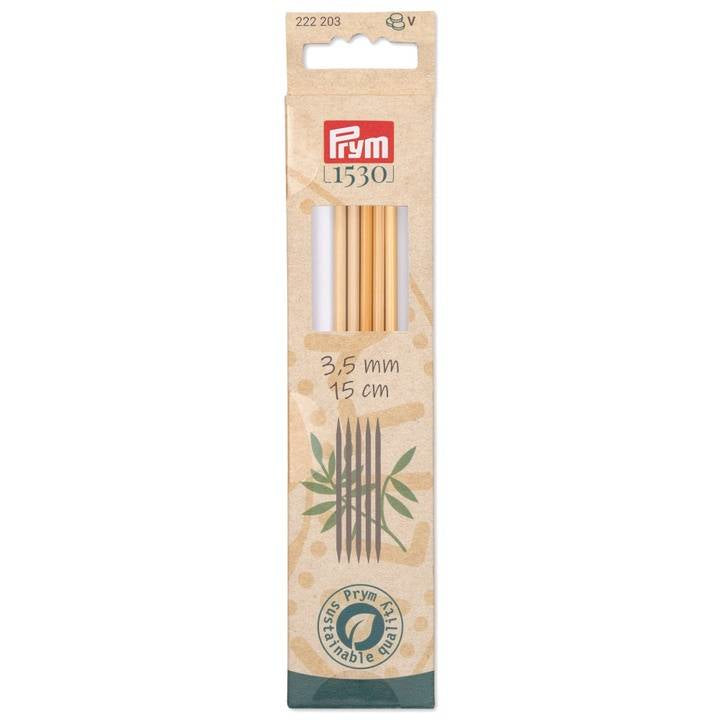 Prym 1530 Doppelspitz-Strumpfstricknadeln Natur – Ø 3,5 mm, 15 cm, Bambus, 5 Stk.