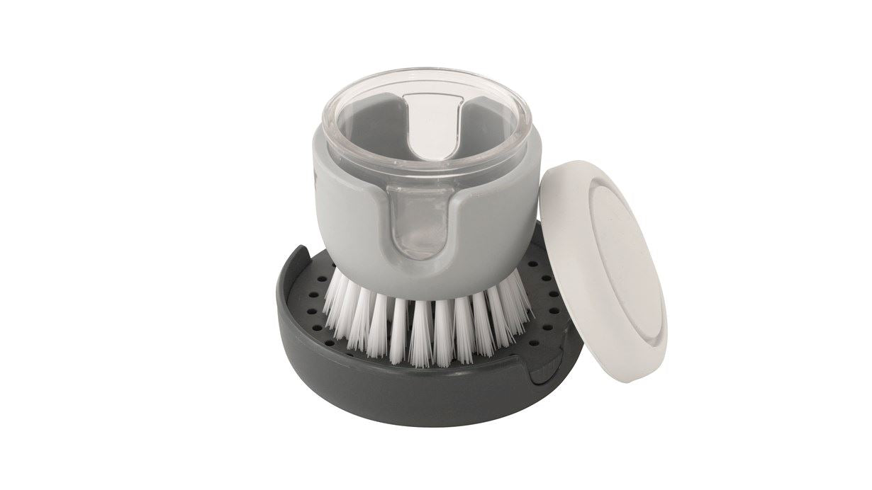 Outwell Kitson Abwaschbürste – Polypropylen (PP), SAN, Silikon, 9 cm, grau, mit Seifenspender, 2er-Set