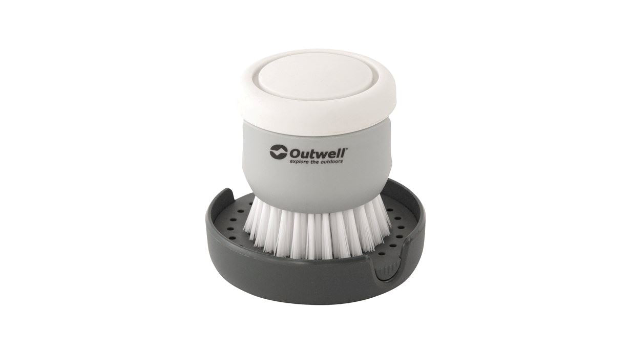 Outwell Kitson Abwaschbürste – Polypropylen (PP), SAN, Silikon, 9 cm, grau, mit Seifenspender, 2er-Set