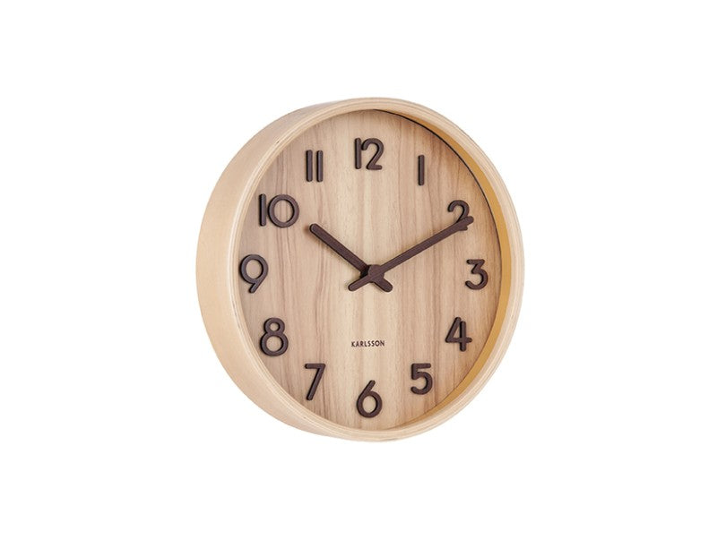 Karlsson Wanduhr Pure – Ø 22 cm, hellbraun, Holz (Linde)