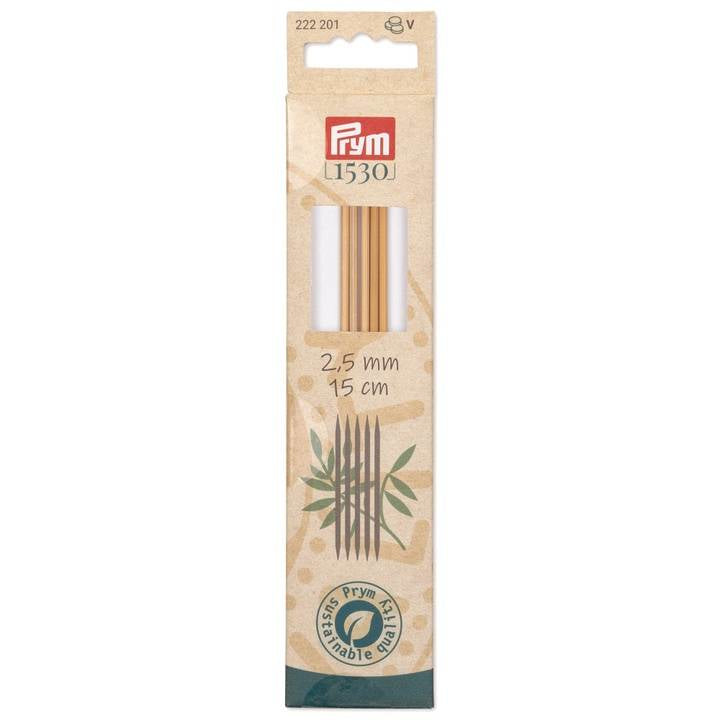 Prym 1530 Strumpfstricknadel 2,5 mm – 15 cm, Bambus, 5 Stk.