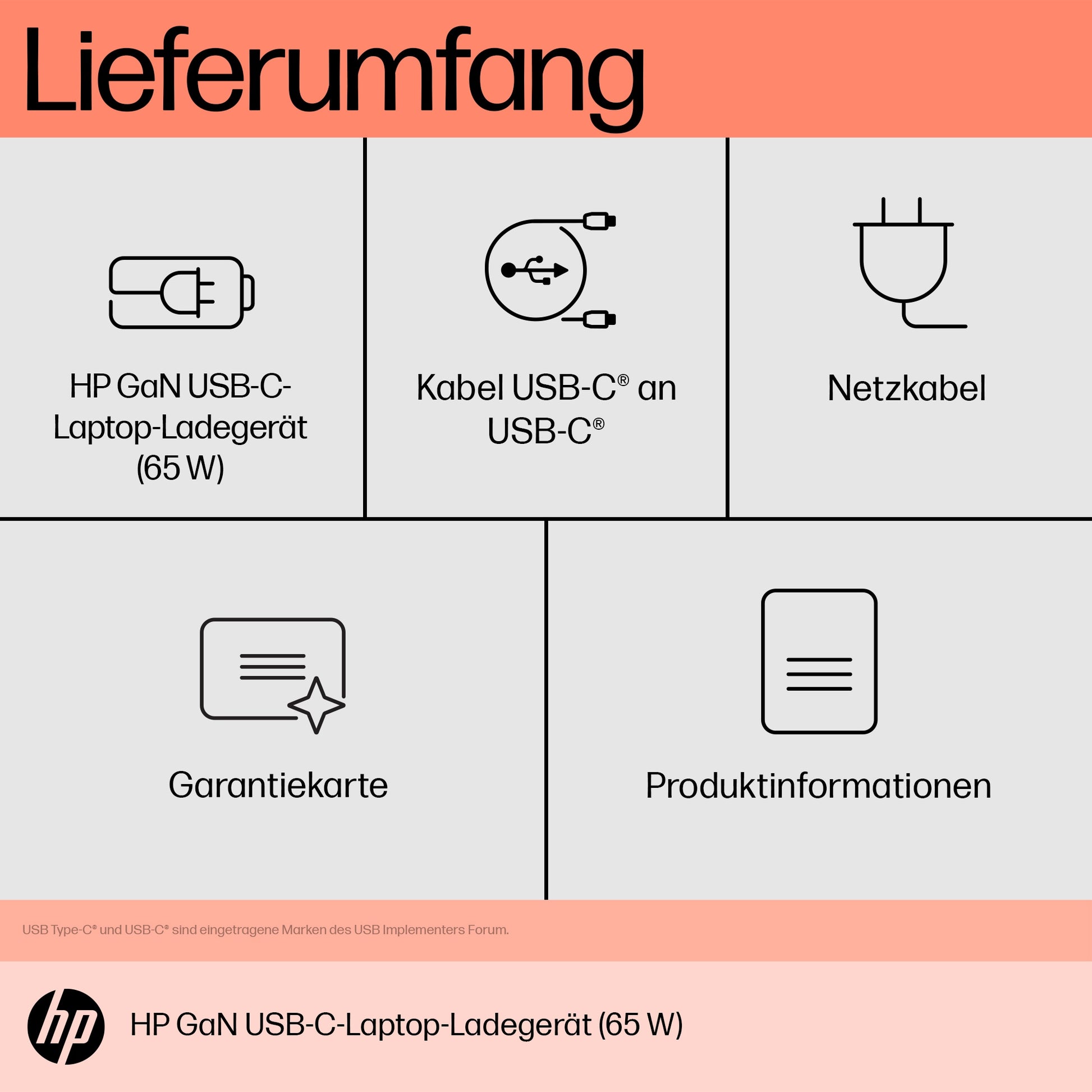 HP Netzteil – 65 W, 5–20 V – Schwarz
