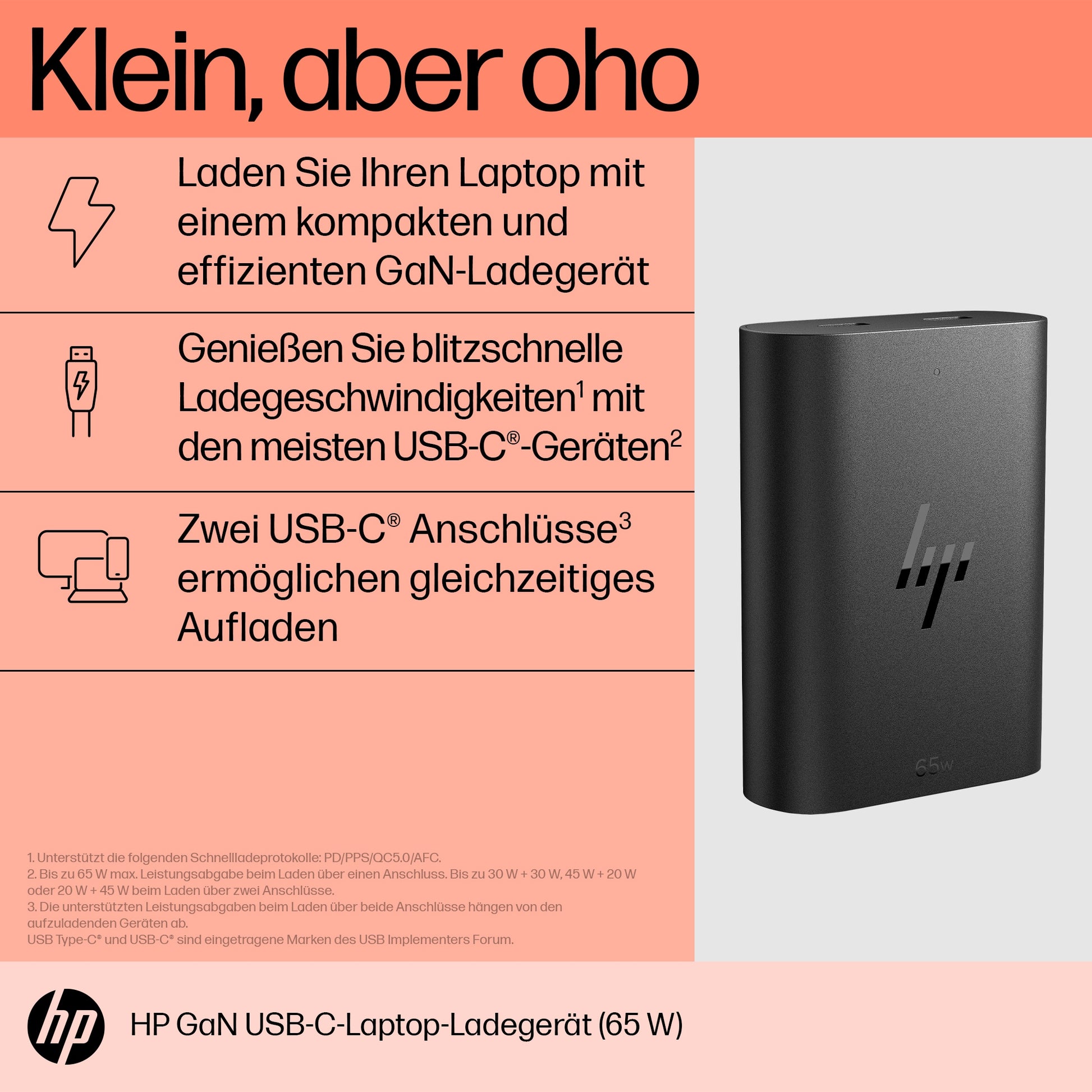 HP Netzteil – 65 W, 5, 9, 12, 15, 20 V – Schwarz