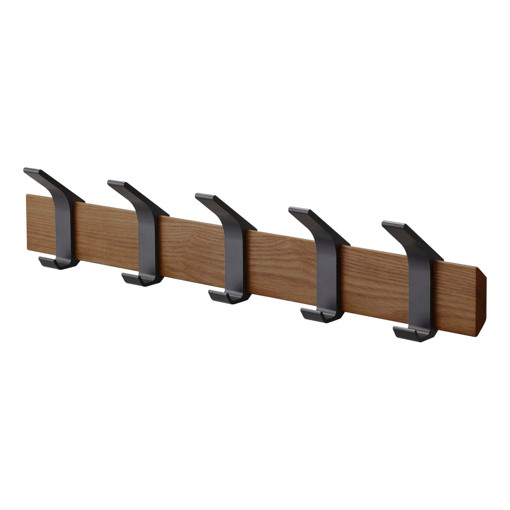 Yamazaki RIN Wandgarderobe 5 Haken – Aluminium/Holz – Braun/Schwarz – 650 × 100 × 500 mm