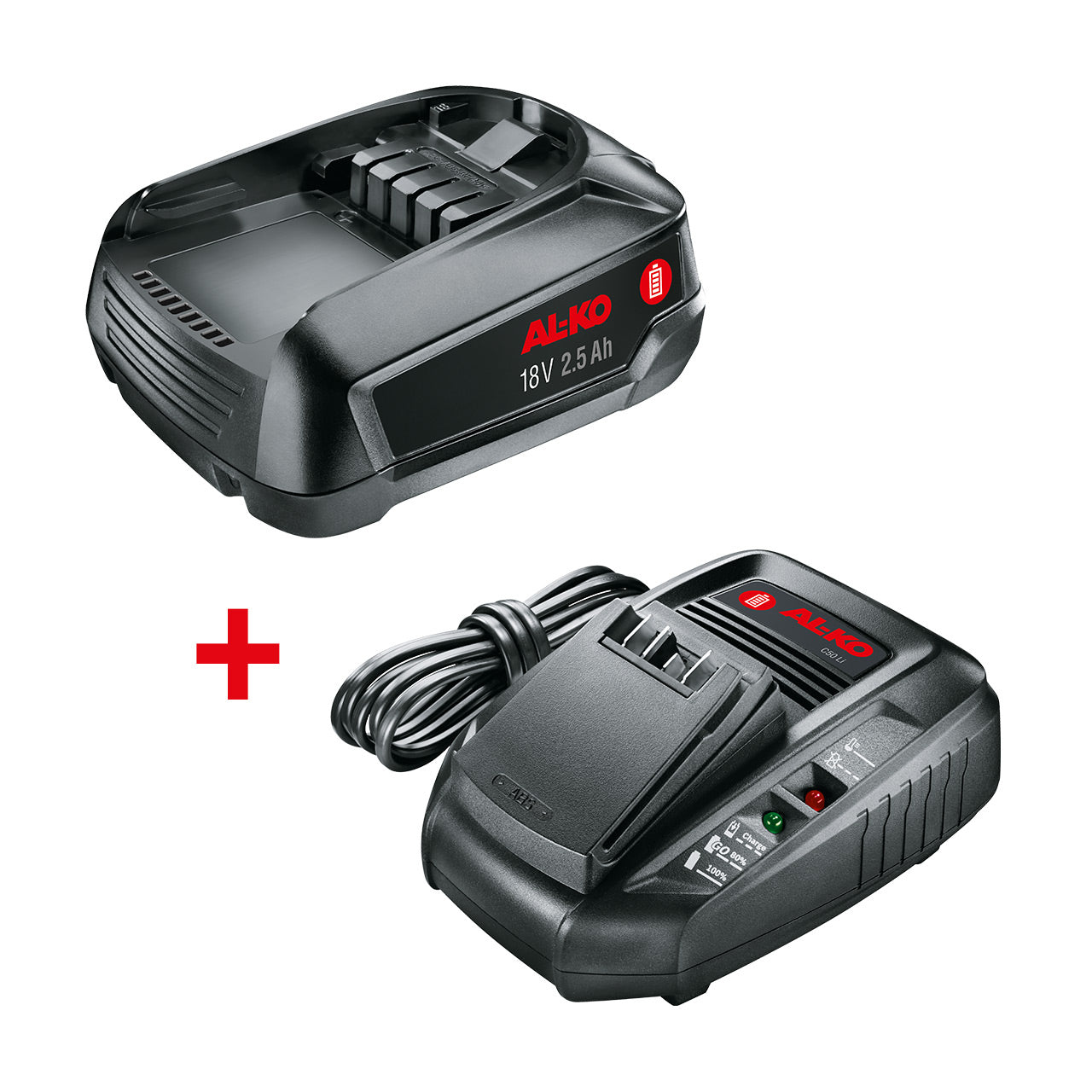 AL-KO Batterie- & Ladegerät-Set 18 V 2,5 Ah (Li-Ion) – 2-tlg. – für POWER FOR ALL 18 V