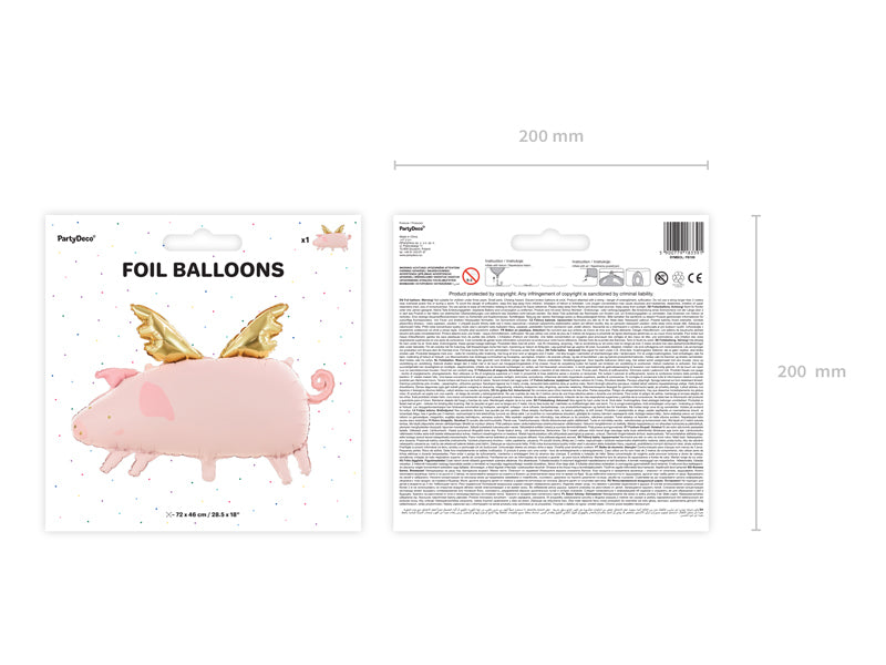 PartyDeco Folienballon Schwein – Rosa – 72 × 46 cm – Folie – 1 Stück – mit Helium befüllbar