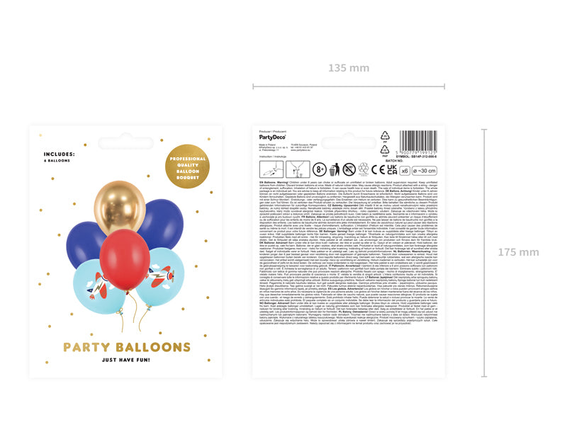 PartyDeco Luftballons Flugzeug – mehrfarbig – Ø 30 cm – Latex – 6 Stk