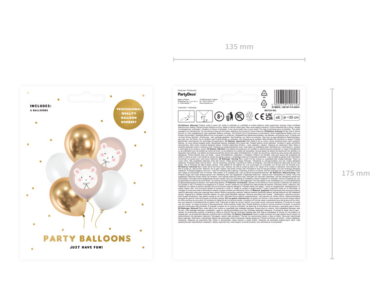 PartyDeco Luftballons Eisbär – Weiss – Ø 30 cm – Latex – 6 Stk