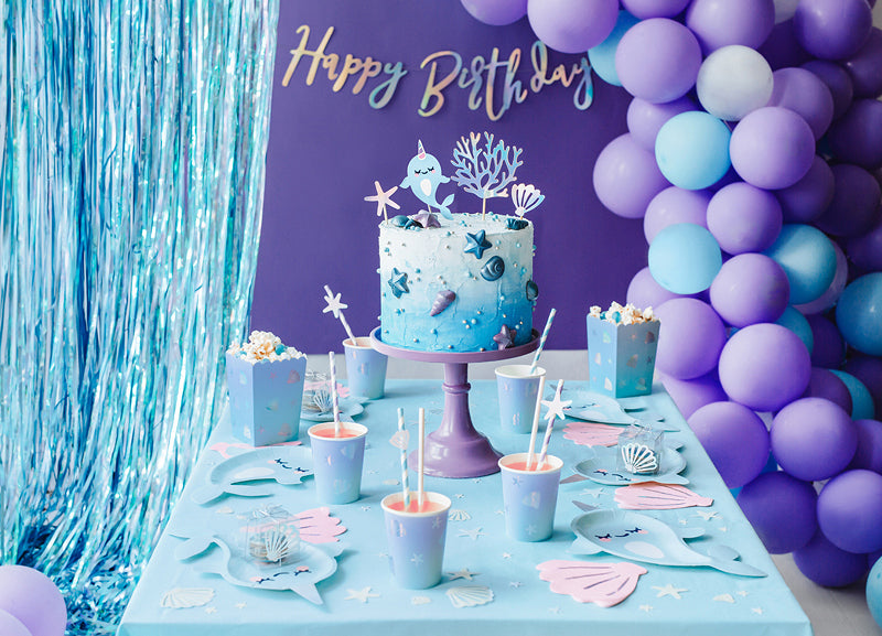 PartyDeco Take-away-Box Narwal, Papier/Karton – 70 × 70 × 125 mm, Blau – 6 Stk.