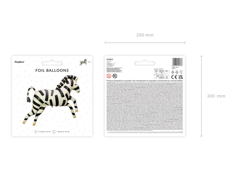 PartyDeco Folienballon Zebra – mehrfarbig – 115 × 85 cm – Folie – 1 Stück – mit Helium befüllbar