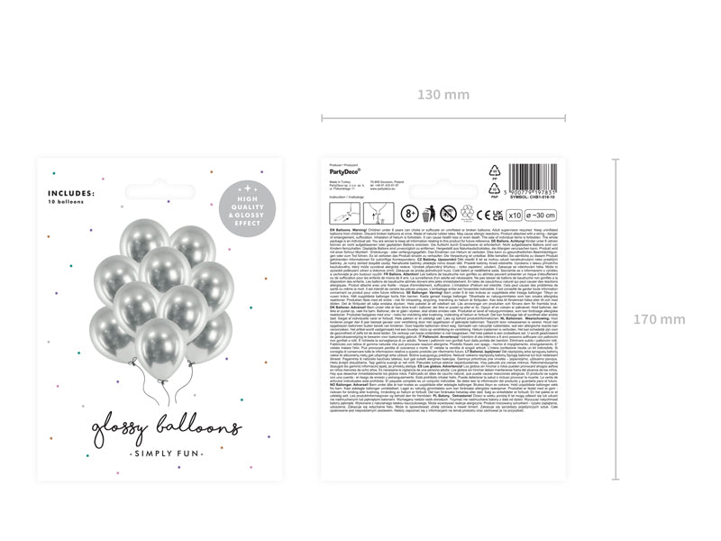 PartyDeco Luftballons – Silber – Ø 30 cm – Latex – 10 Stk