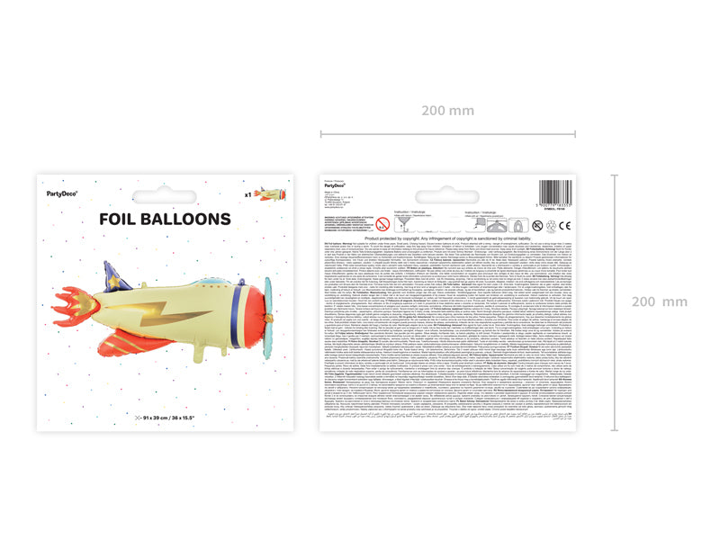 PartyDeco Folienballon Flugzeug – Mehrfarbig – 91 × 39 cm – 1 Stk