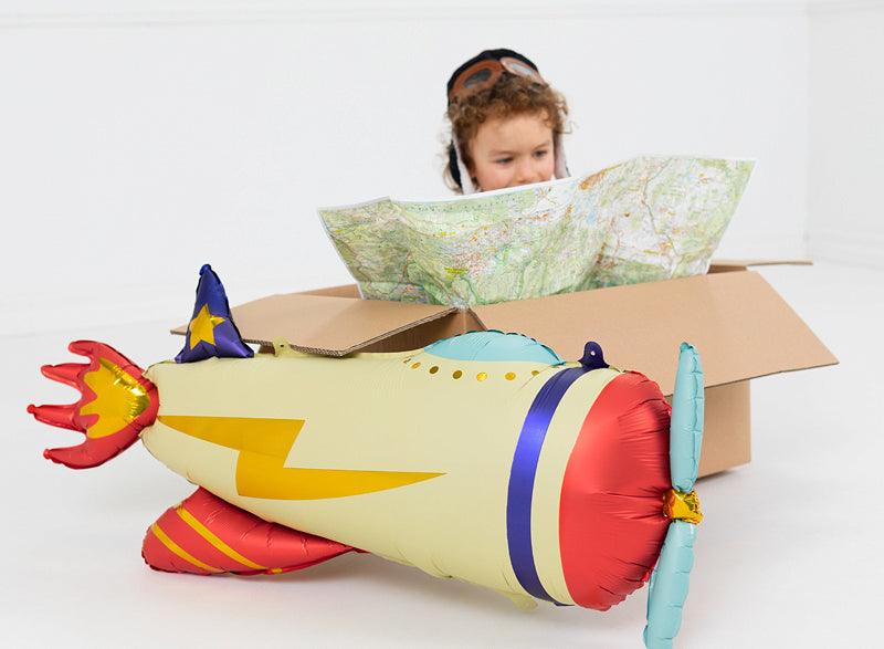 PartyDeco Folienballon Flugzeug – Mehrfarbig – 91 × 39 cm – 1 Stk
