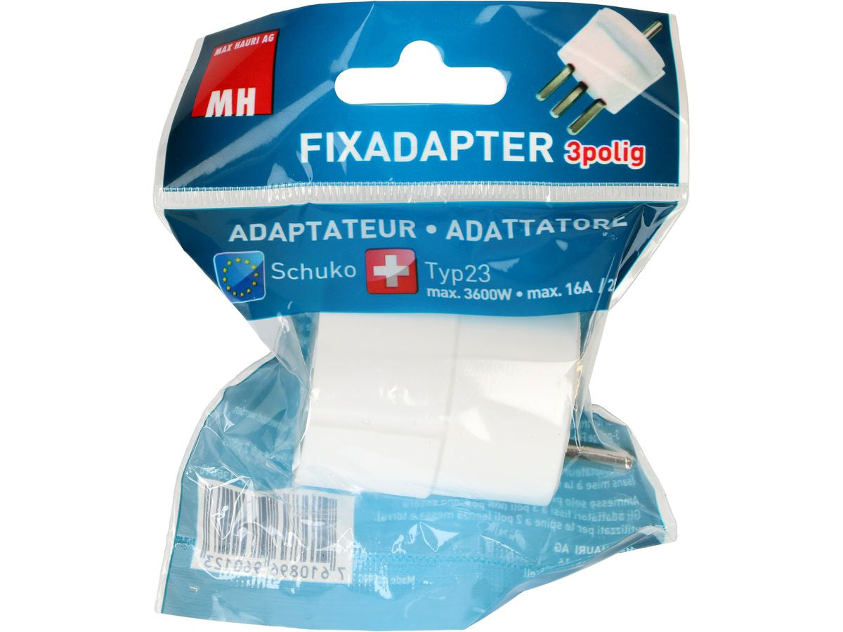 Max Hauri AG Max Hauri Fixadapter T23 zu Schuko – 230 V, 16 A, 3-polig – Weiss