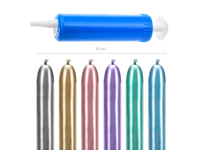 PartyDeco Modellierballons – mehrfarbig – 5 × 130 cm – Latex – 30 Stk – mit Pumpe