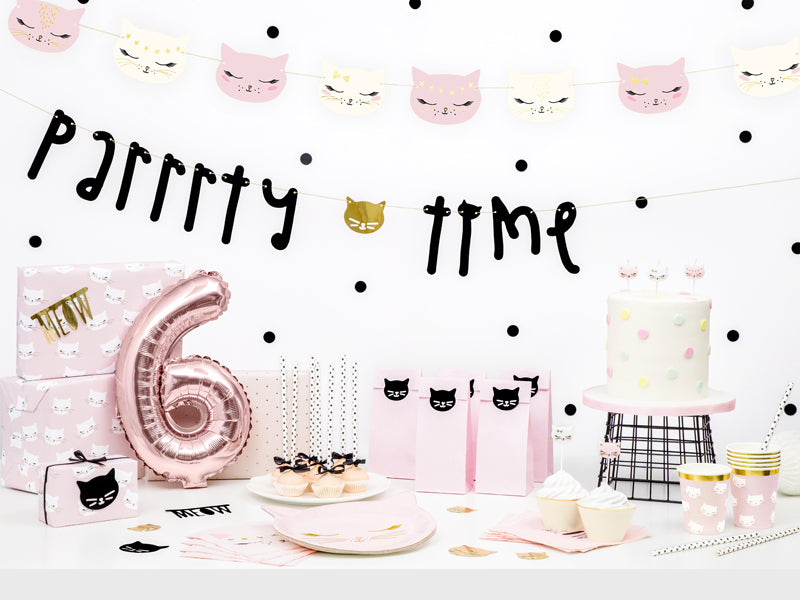 PartyDeco Teller, Papier/Karton, Kätzchen, Pink – 22 × 20 cm – 6 Stk.