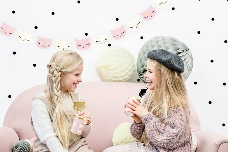 PartyDeco Becher, Papier – 2,0 dl, pink mit Kätzchen – 6 Stk.