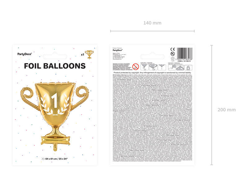 PartyDeco Folienballon Pokal – 64 × 61 cm – Folie, Gold