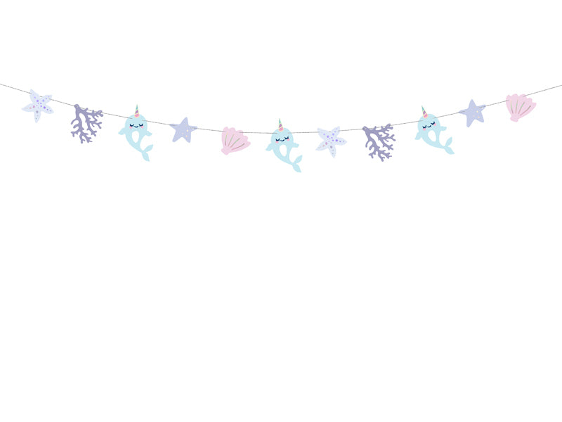 PartyDeco Girlande Narwal – Mehrfarbig – 100 cm – 1 Stk
