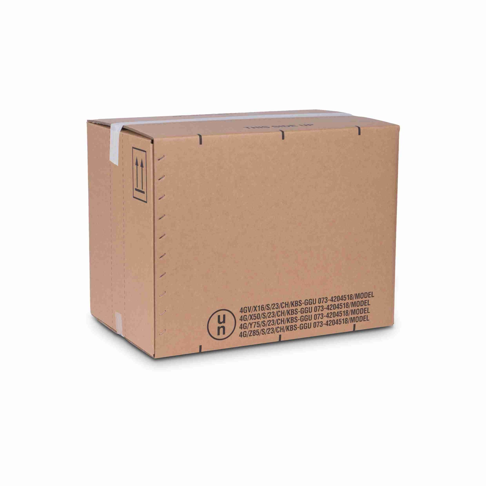 Model Gefahrgutbox – für UN90/85 – 570 × 370 × 430 mm, braun, Wellkarton, selbstklebend – 1 Palette (120 Stk.)