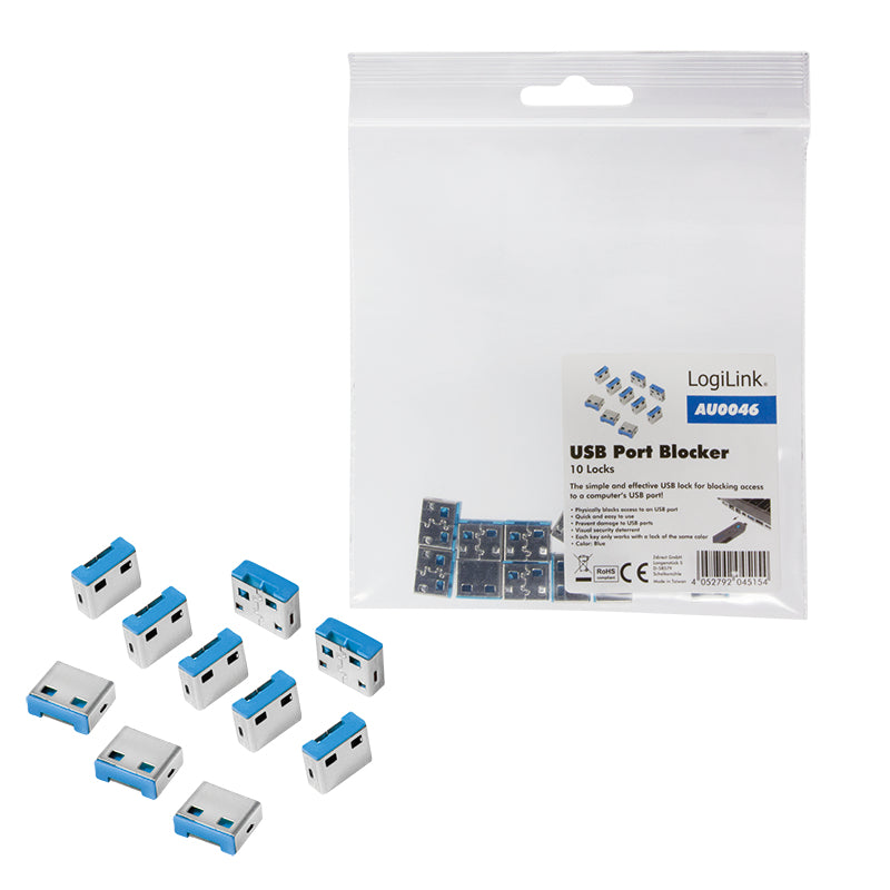 LogiLink USB-Sicherheitsschloss – Blau – für Laptop – 10er-Set