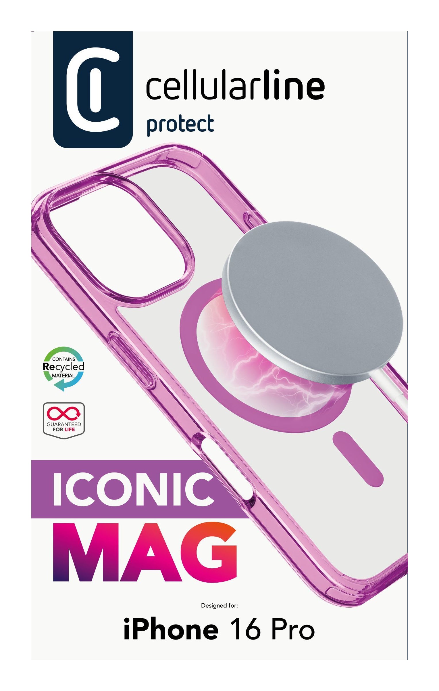 Cellularline Backcover Iconic – für Apple iPhone 16 Pro – rosa – MagSafe-kompatibel