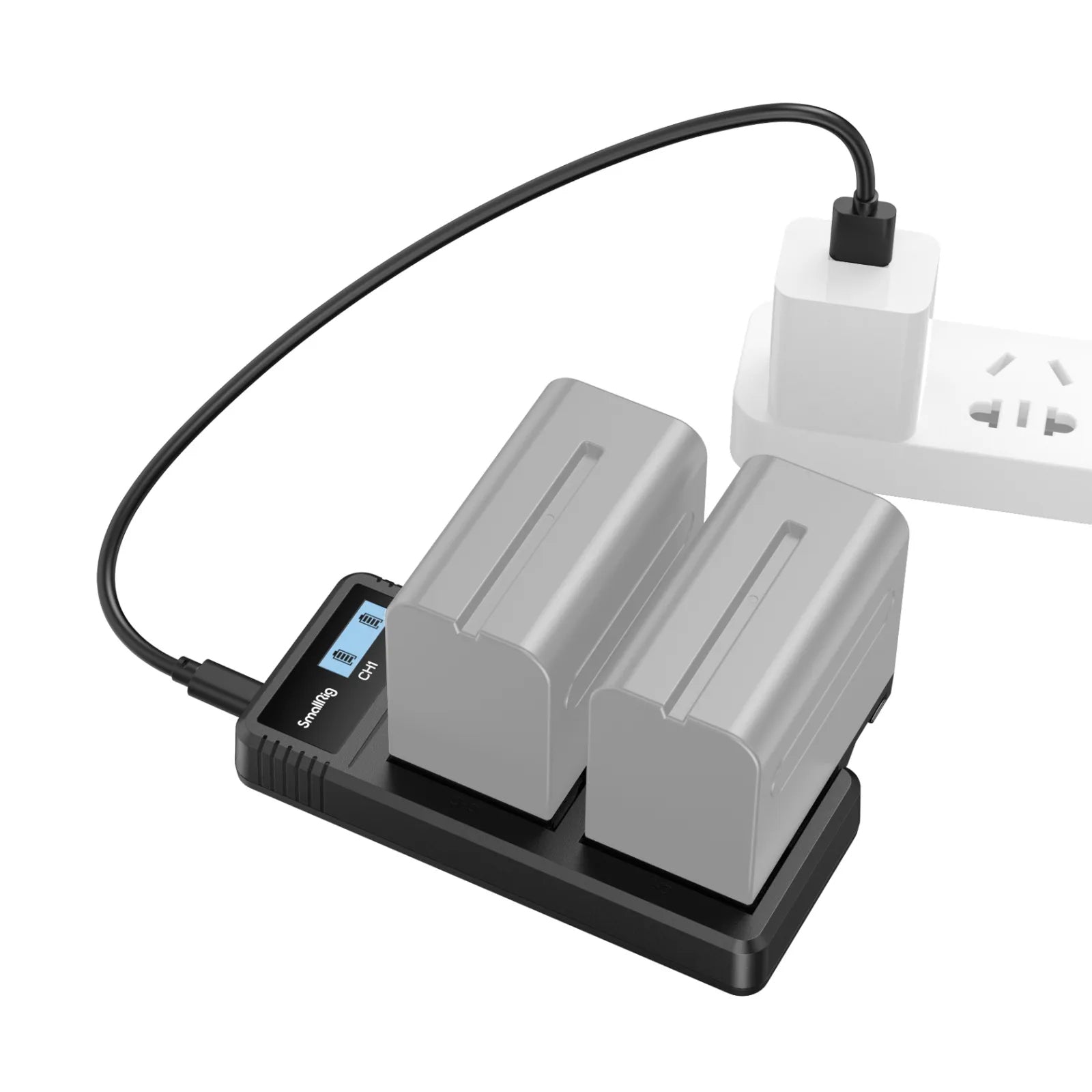 SmallRig 4086 Akkulader – für Sony NP-F550, NP-F570, NP-F730 und andere – 2-fach, AC – Display