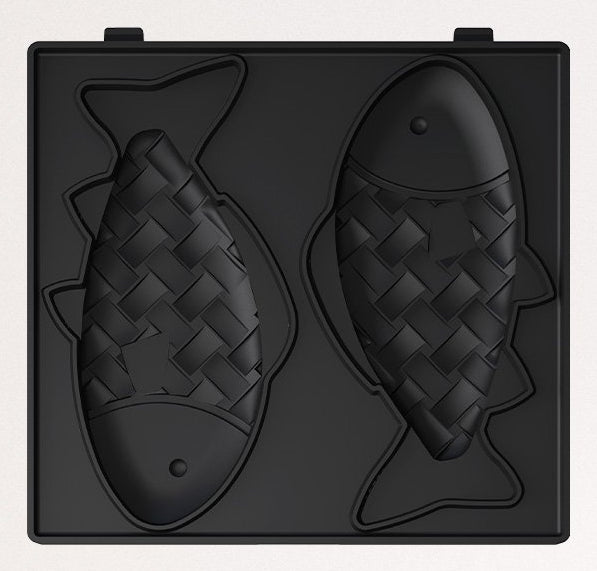 CREATE Ersatzteller Stone 2-in-1 Fisch – für 2in1 Compact Waffeleisen, 2 Stk., Teflonbeschichtet, Schwarz