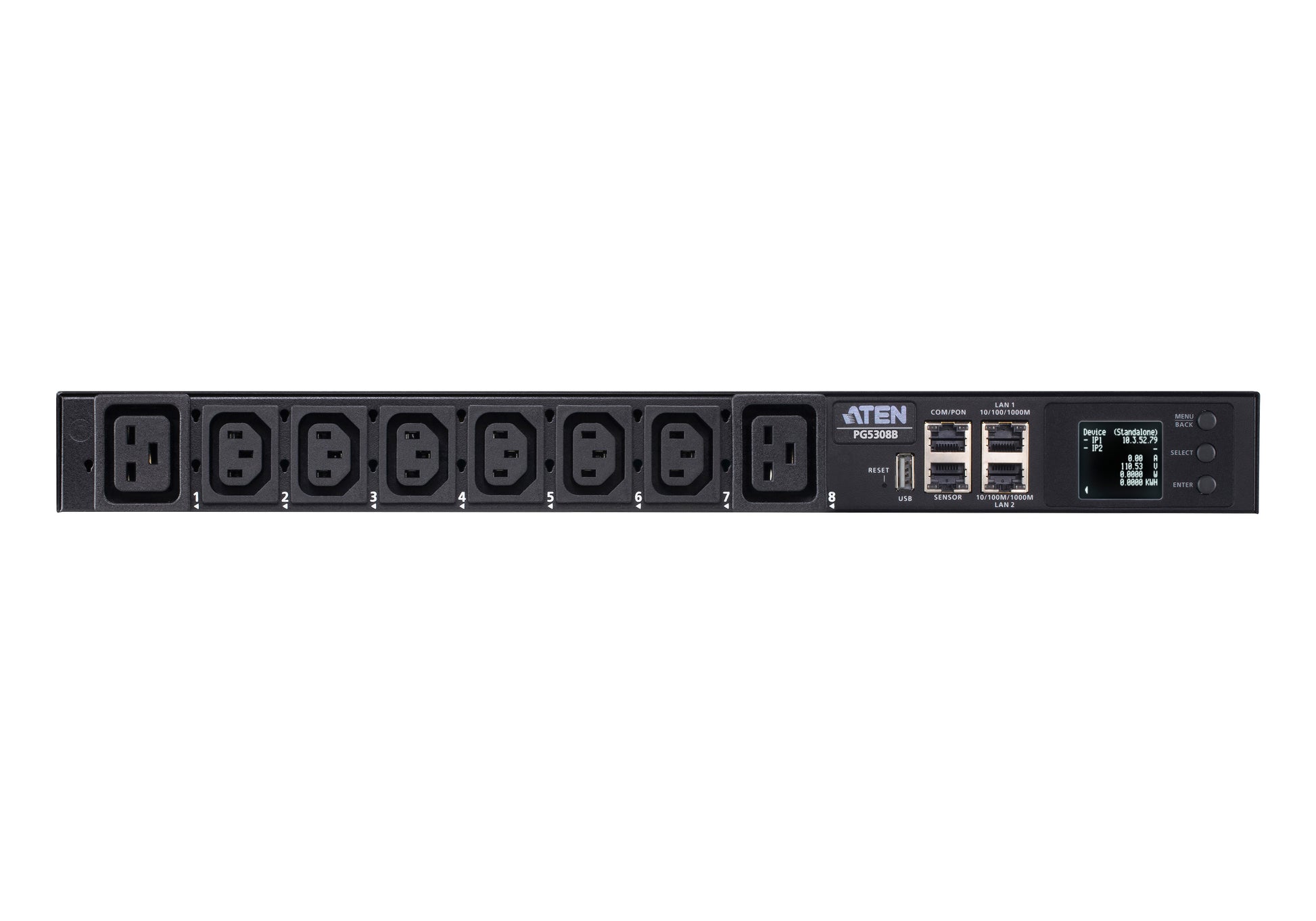 ATEN PG5308G – Rack-PDU gemessen, 6× IEC C13 + 2× IEC C19, 32 A, Stecker IEC 60309, 1U, 2,3 kW