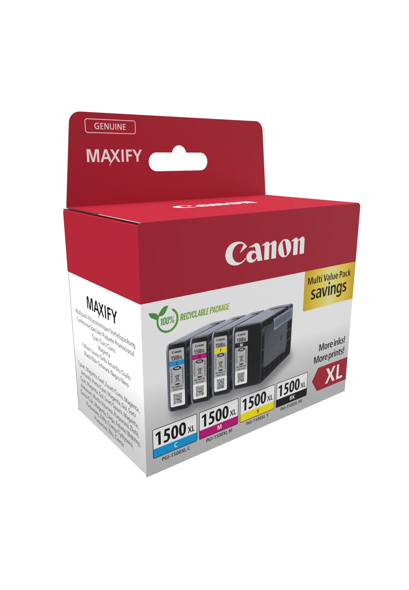 Canon Tintenpatronen-Multipack PGI-1500XL, CMYK, XL, 4er-Pack – für MAXIFY MB2050, MB2150, MB2155 und andere