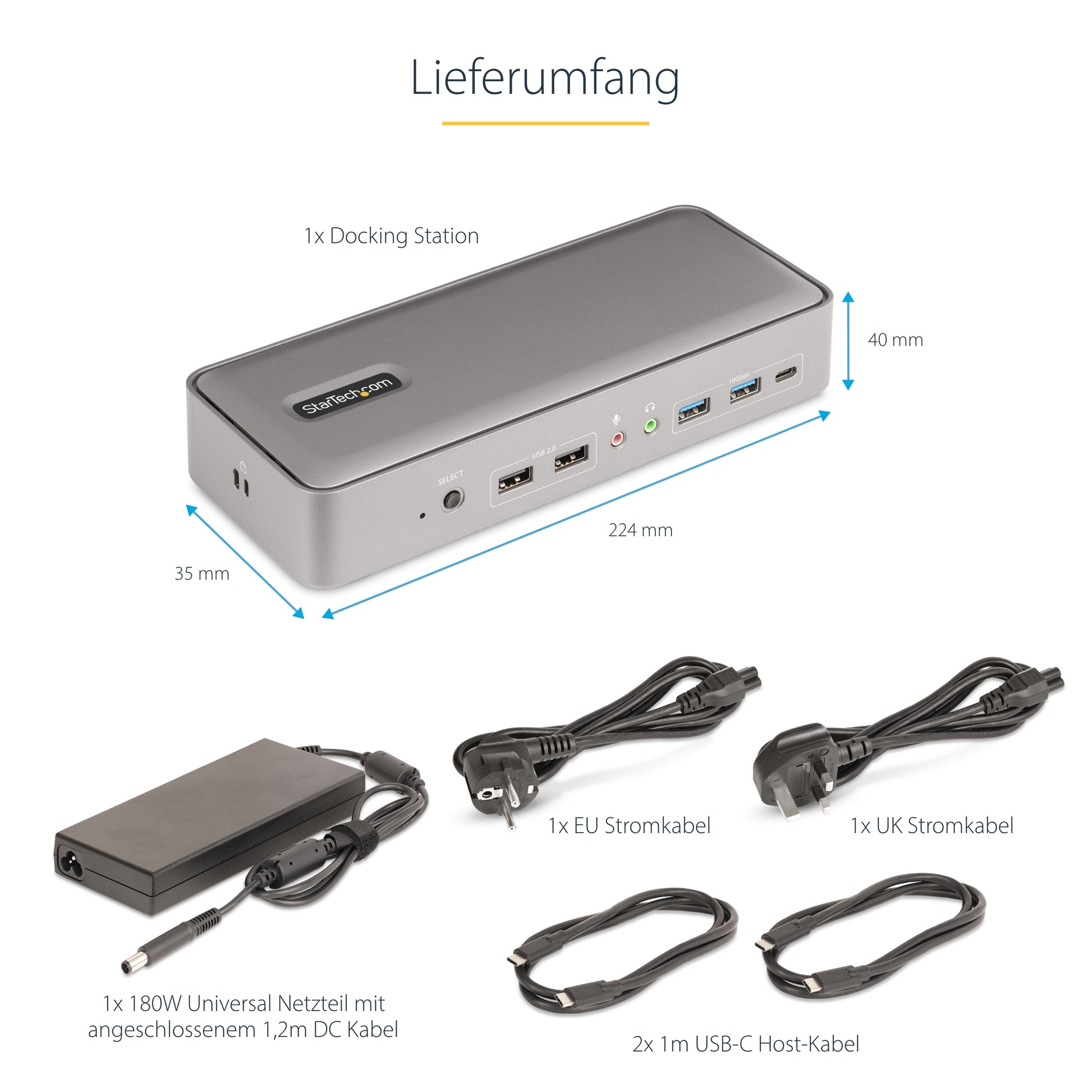StarTech.com 129UE-USBC-KVM-DOCK – 2-Port DP Dual-View KVM-Switch – 4K/60 Hz, für Windows/macOS/Linux