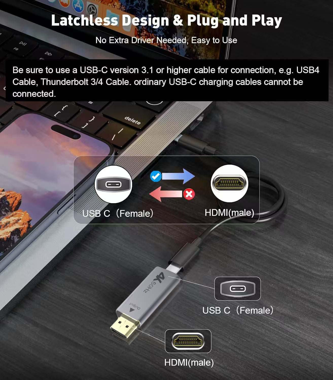 Microconnect HDMIUSB3.2A Capture-Adapter HDMI zu USB-C – 4K (3840 × 2160)