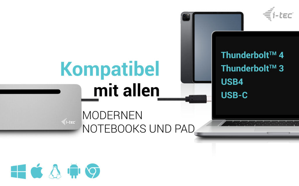 i-tec Dockingstation – USB-C, 2× DP, 1× HDMI, 4× USB-A, 1× USB-C, 100 W PD, GbE, für Windows/Mac