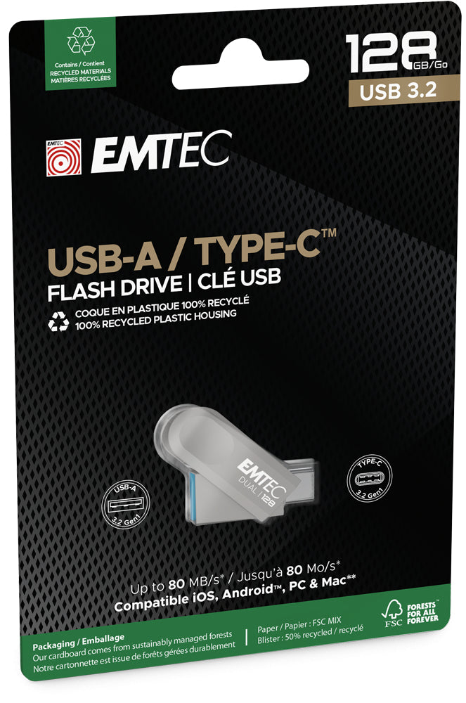 Emtec D280 Dual USB-Stick – 128 GB, USB 3.2