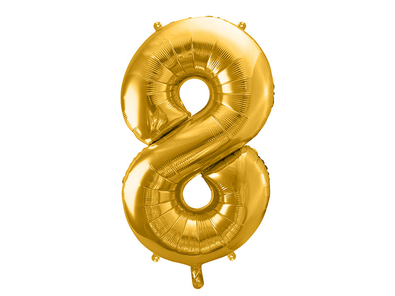 PartyDeco Folienballon Zahl 8 – Gold – 86 cm – 1 Stk