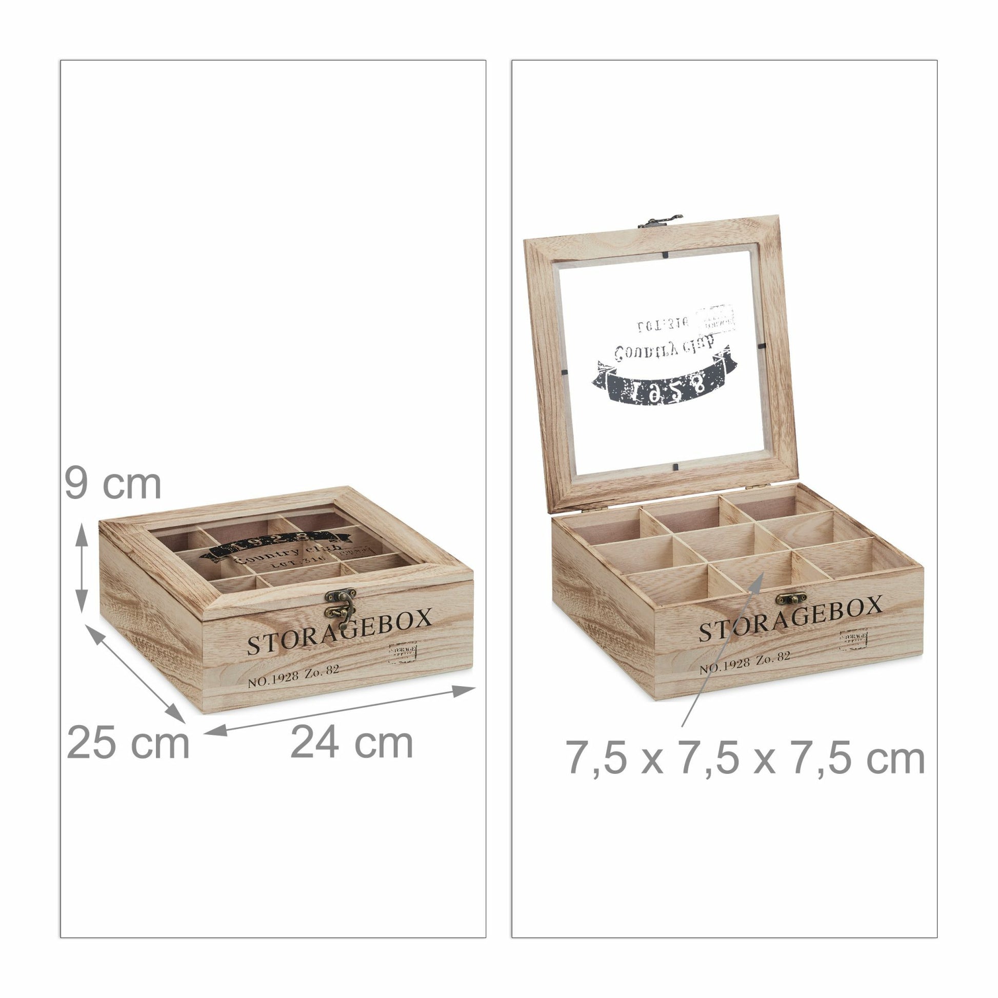 Relaxdays Teebeutelbox Holz, 9 Fächer, 24 × 25 × 9 cm