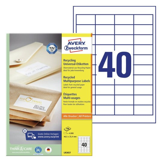 Avery Zweckform – Etiketten A4 49 × 25 mm – Papier, weiss – permanent haftend – Laser/Inkjet – 100 Blätter