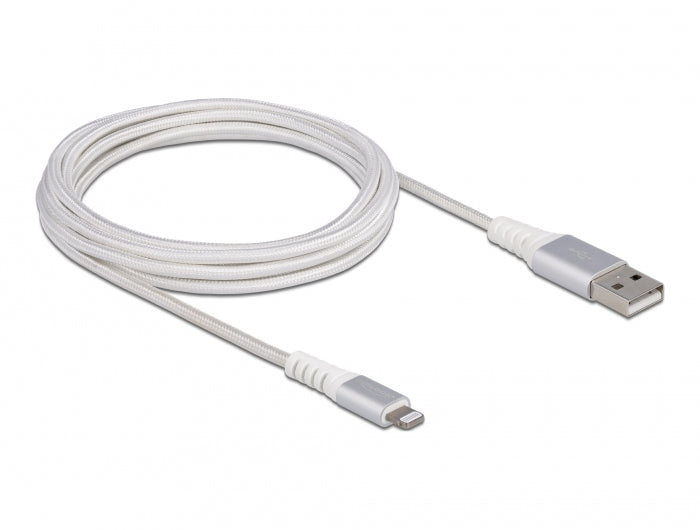 DeLOCK Kabel – USB-A auf Lightning 3 m, MFi zertifiziert, Kevlar, Weiss – für iPhone/iPad