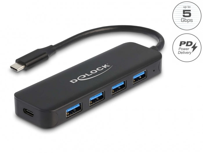 DeLOCK 64170 USB-Hub – USB-C, 4× USB-A, 85 W PD, für Windows/Mac/Linux