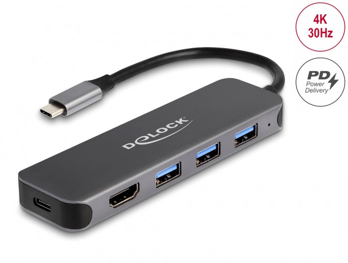 DeLOCK 64171 Multiport-Adapter – USB-C, 1× HDMI, 3× USB-A, 85 W PD, für Windows/Linux/Android