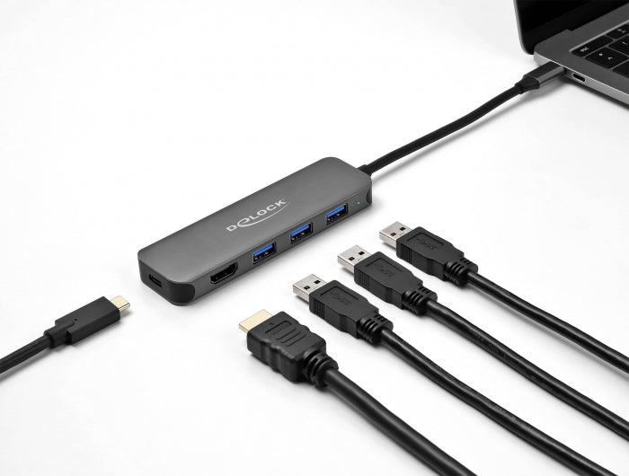 DeLOCK 64171 Multiport-Adapter – USB-C, 1× HDMI, 3× USB-A, 85 W PD, für Windows/Linux/Android